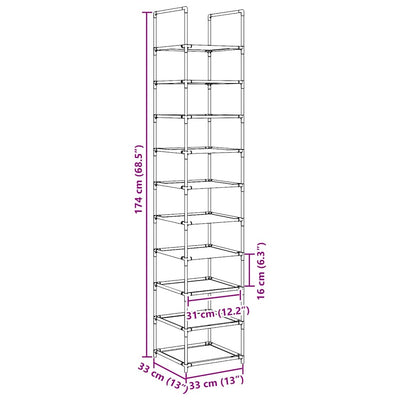 Gray Fabric 10 Compartments Shoe Rack