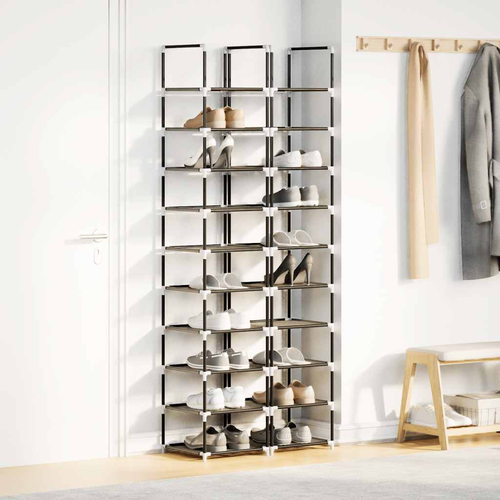 Gray Set Of 2 Fabric 10 Compartments Shoe Rack