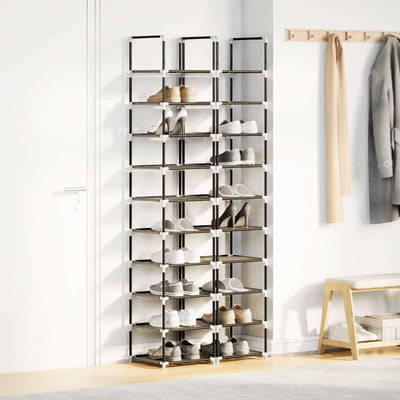 Gray Set Of 2 Fabric 10 Compartments Shoe Rack