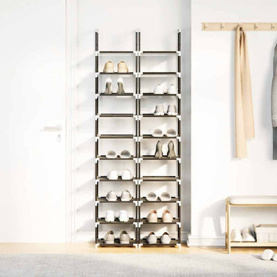 Gray Set Of 2 Fabric 10 Compartments Shoe Rack