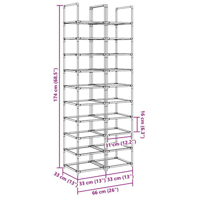 Gray Set Of 2 Fabric 10 Compartments Shoe Rack
