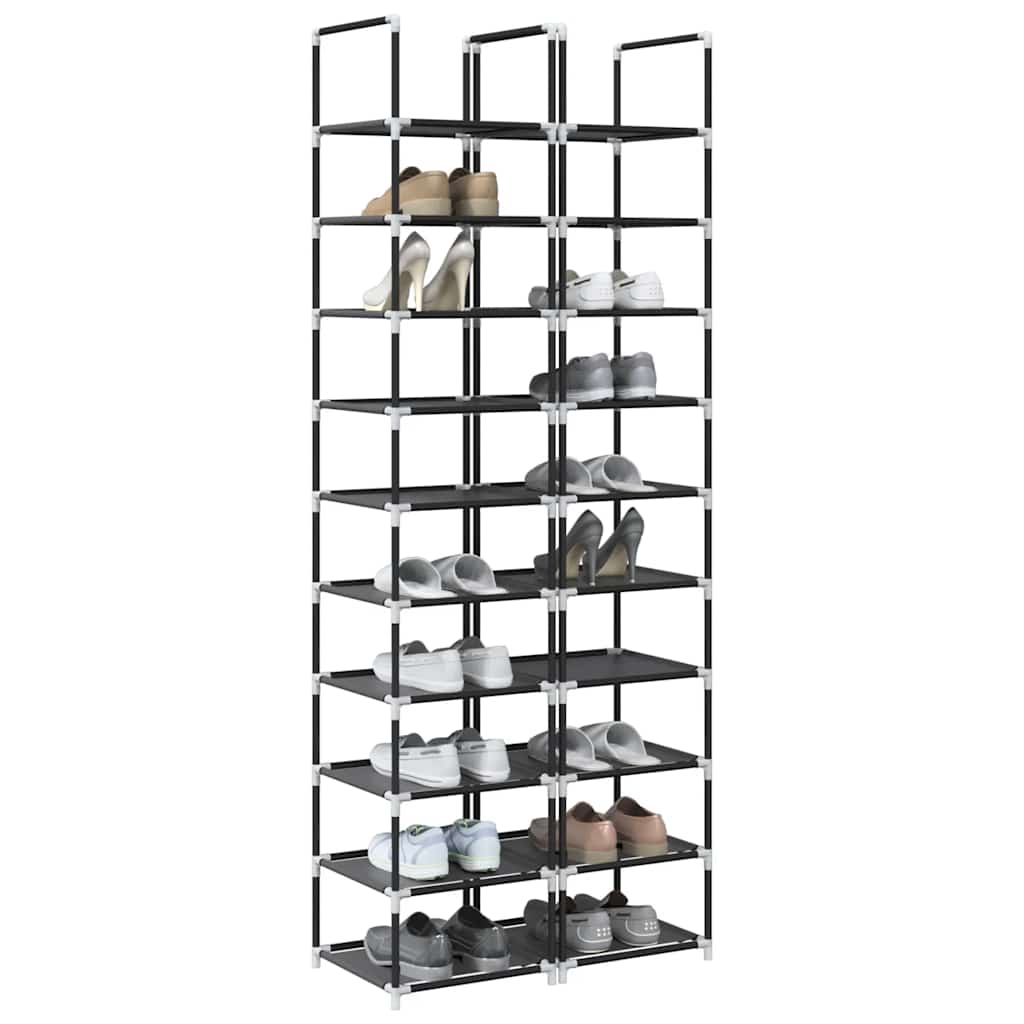 Gray Set Of 2 Fabric 10 Compartments Shoe Rack