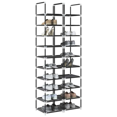 Gray Set Of 2 Fabric 10 Compartments Shoe Rack