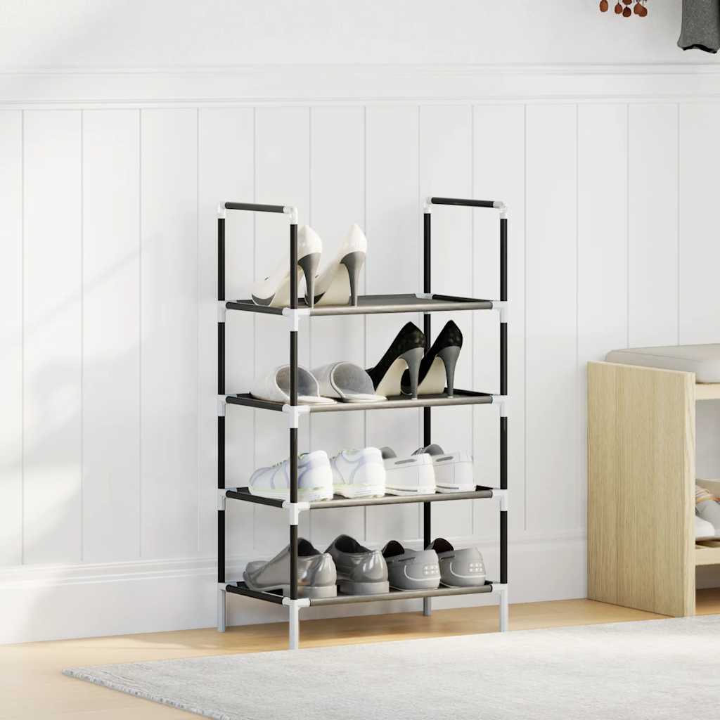 Shoe Rack 4-Tier Black Non-Woven Fabric with Powder-Coated Steel