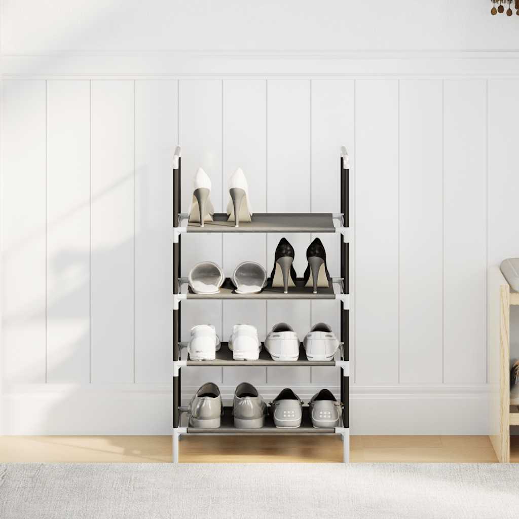 Shoe Rack 4-Tier Black Non-Woven Fabric with Powder-Coated Steel