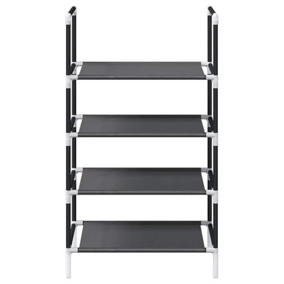 Shoe Rack 4-Tier Black Non-Woven Fabric with Powder-Coated Steel