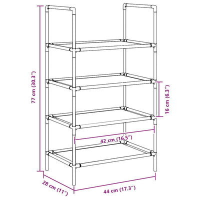Shoe Rack 4-Tier Black Non-Woven Fabric with Powder-Coated Steel