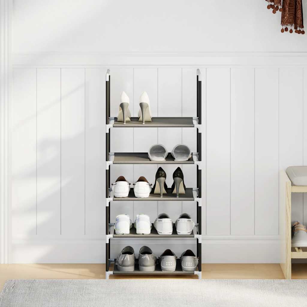 Shoe Rack 5-Tier Black Non-Woven Fabric with Powder-Coated Steel