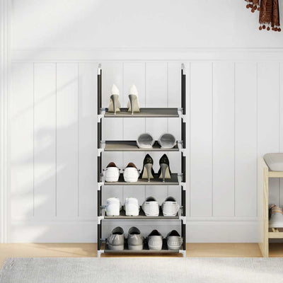 Shoe Rack 5-Tier Black Non-Woven Fabric with Powder-Coated Steel