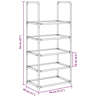 Shoe Rack 5-Tier Black Non-Woven Fabric with Powder-Coated Steel