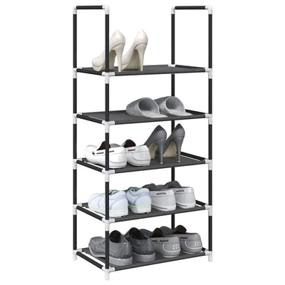 Shoe Rack 5-Tier Black Non-Woven Fabric with Powder-Coated Steel