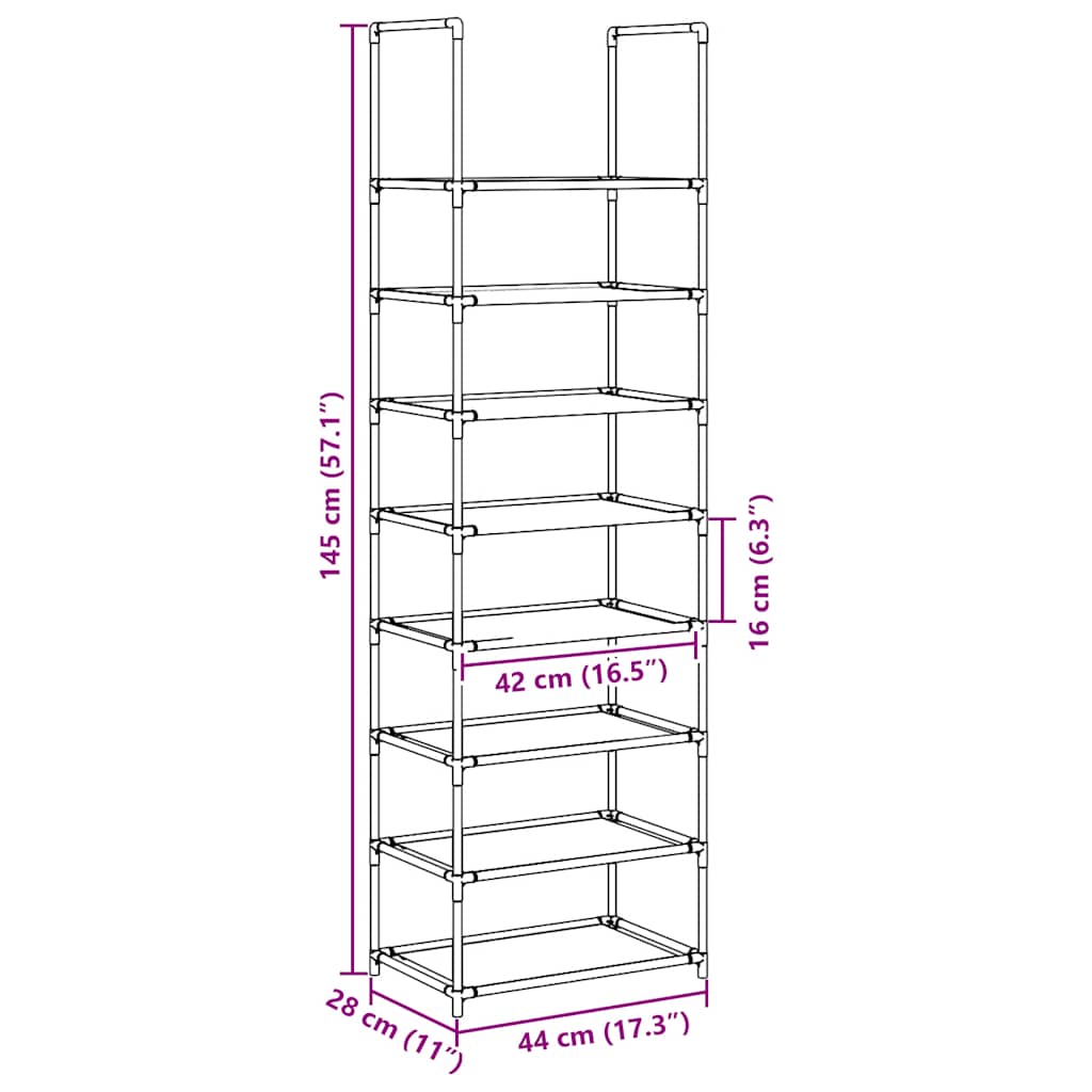 Shoe Rack 7-Tier Black Non-Woven Fabric with Powder-Coated Steel
