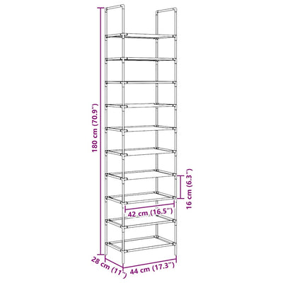 Shoe Rack 8-Tier Black Non-Woven Fabric with Powder-Coated Steel