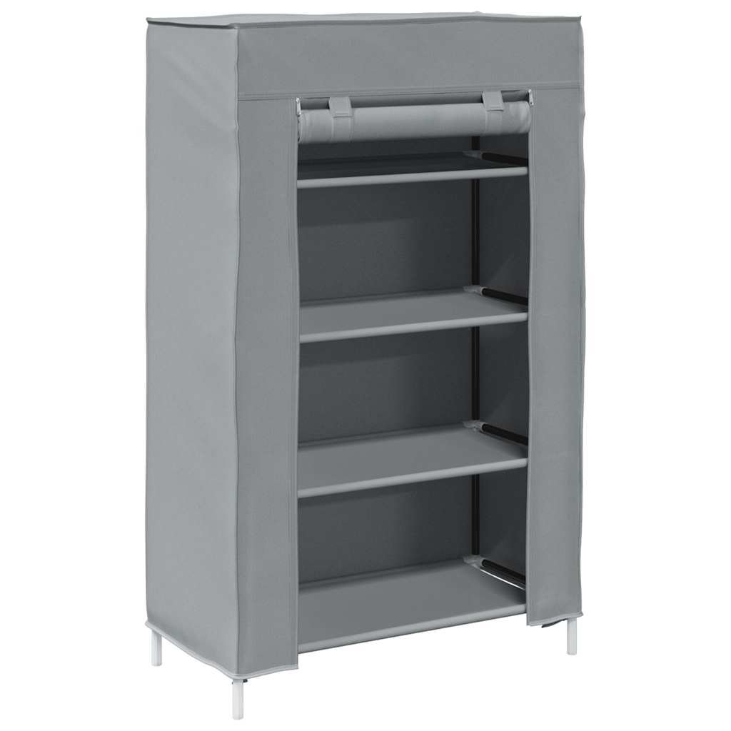 Gray Fabric 4 Compartments Covered Shoe Rack