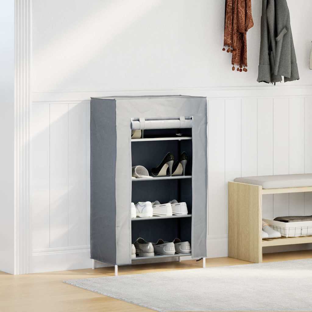 Gray Fabric 4 Compartments Covered Shoe Rack