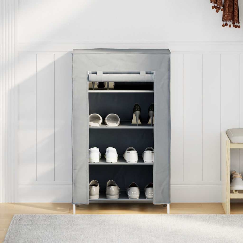 Gray Fabric 4 Compartments Covered Shoe Rack