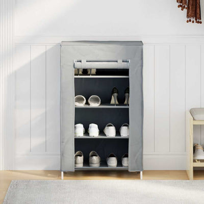 Gray Fabric 4 Compartments Covered Shoe Rack