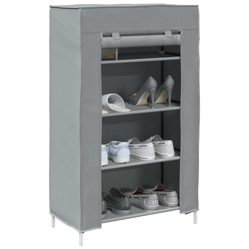 Gray Fabric 4 Compartments Covered Shoe Rack