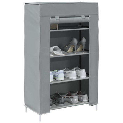 Gray Fabric 4 Compartments Covered Shoe Rack