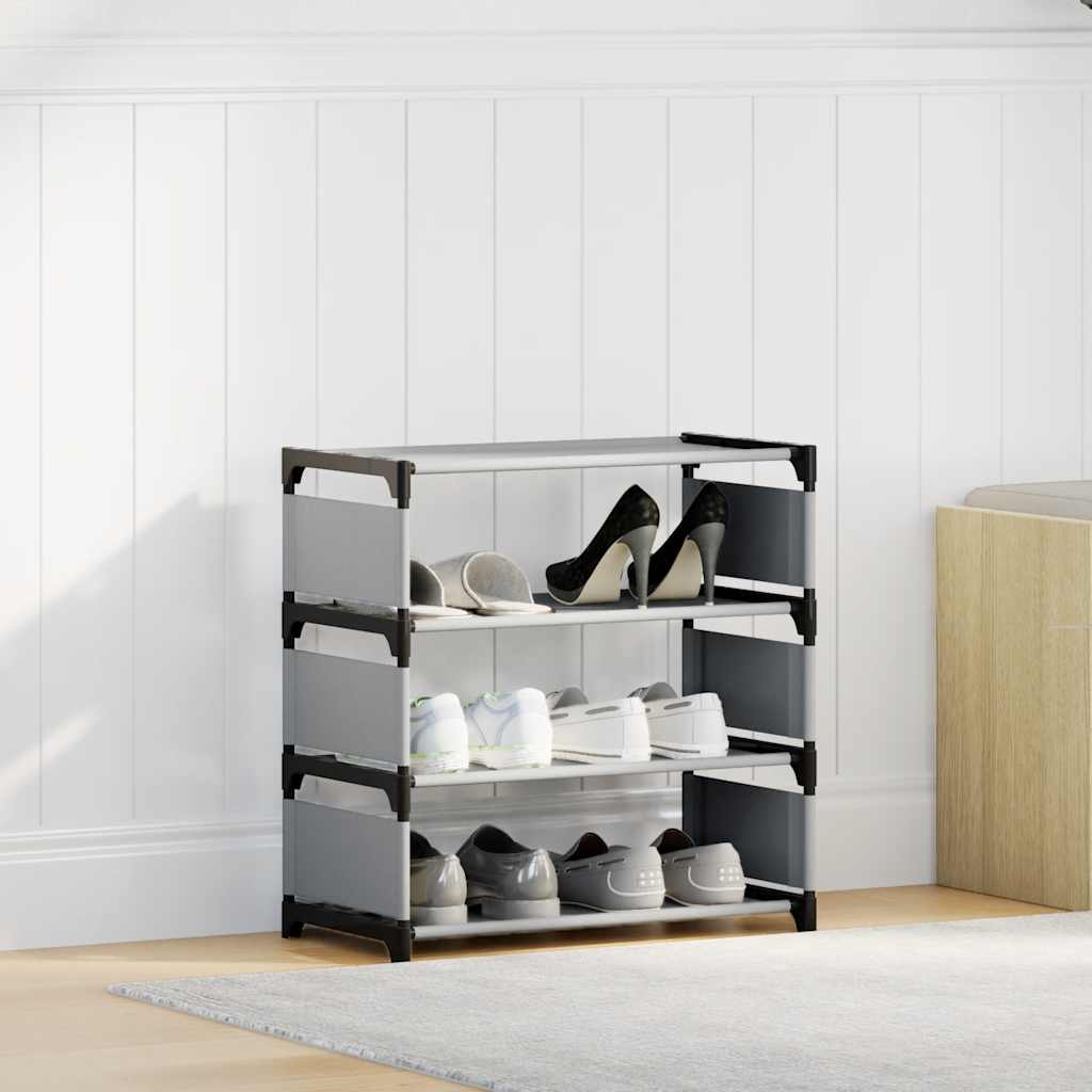Gray Fabric 3 Compartments Shoe Rack