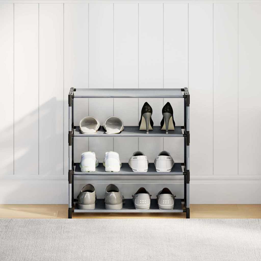 Gray Fabric 3 Compartments Shoe Rack