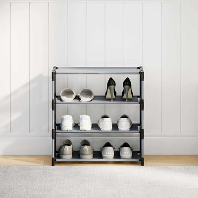 Gray Fabric 3 Compartments Shoe Rack