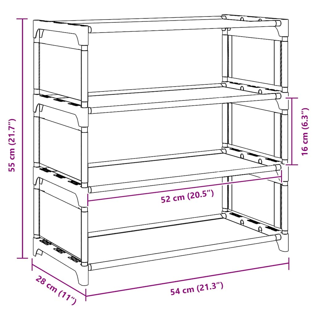Gray Fabric 3 Compartments Shoe Rack