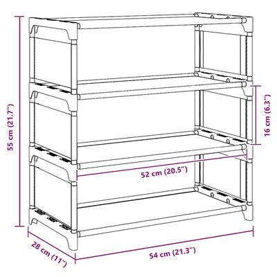 Gray Fabric 3 Compartments Shoe Rack