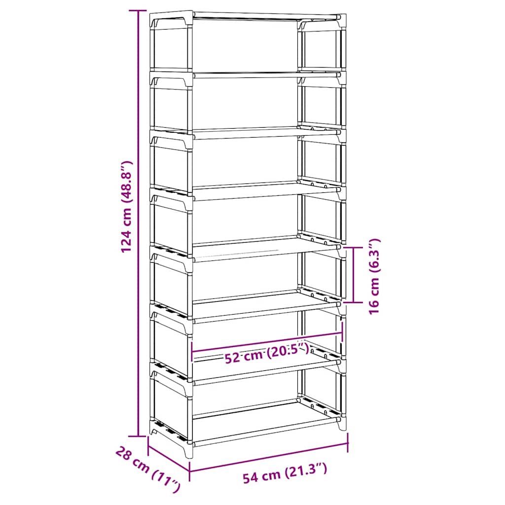Gray Fabric 7 Compartments Shoe Rack