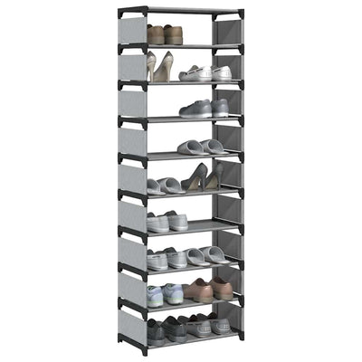 Gray Fabric 3 Compartments Shoe Rack