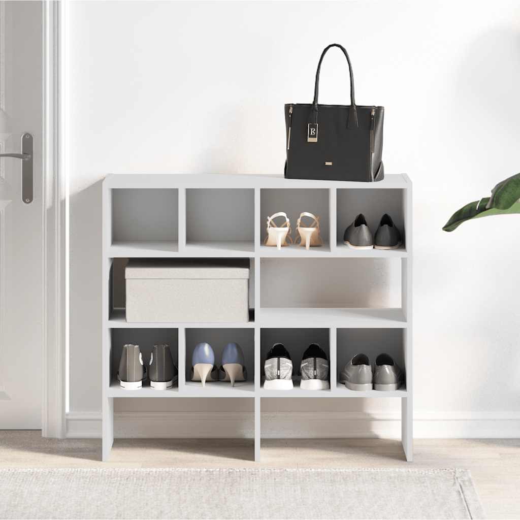 Shoe Rack Set of 2 White Warm-Toned Wood Stackable