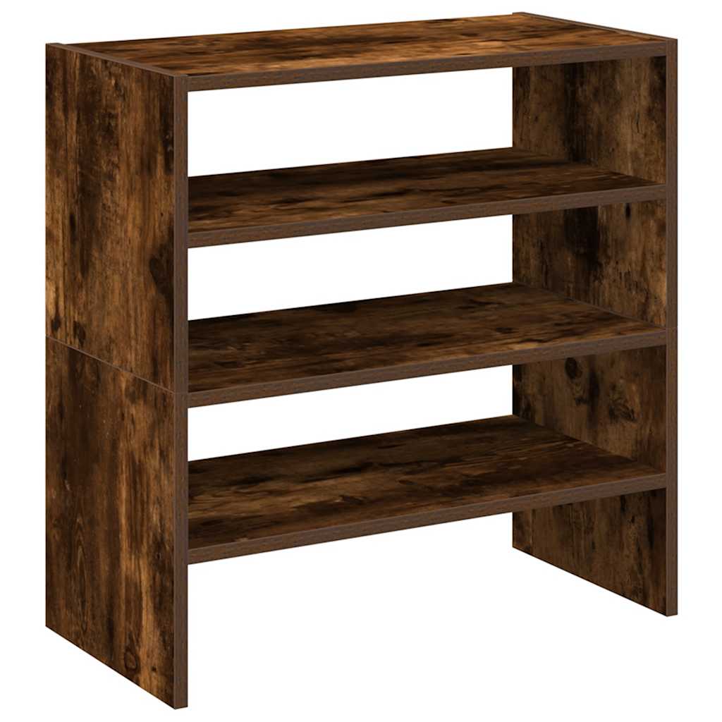 Modern 15 Pair 24" Smoked Oak Shoe Rack With 3-Tiers