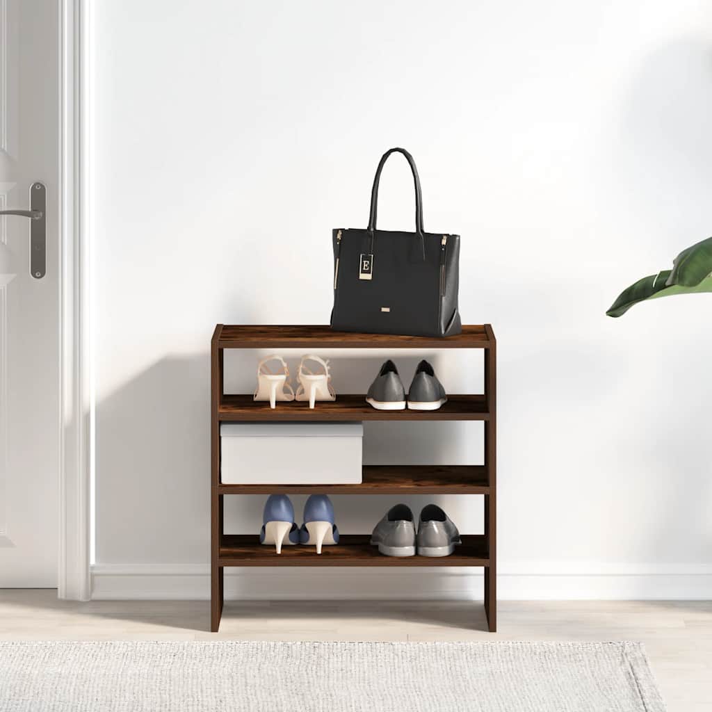 Modern 15 Pair 24" Smoked Oak Shoe Rack With 3-Tiers