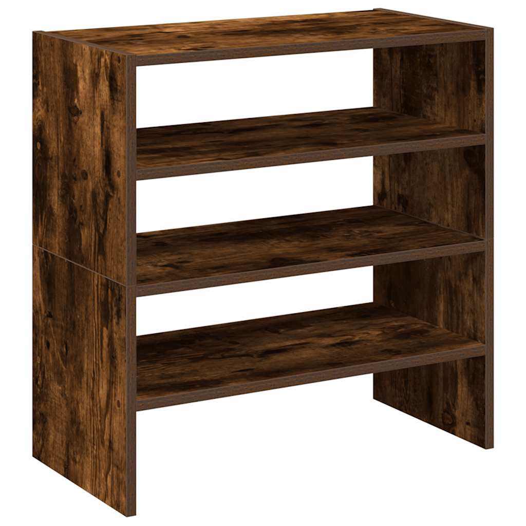 Modern 15 Pair 24" Smoked Oak Shoe Rack With 3-Tiers