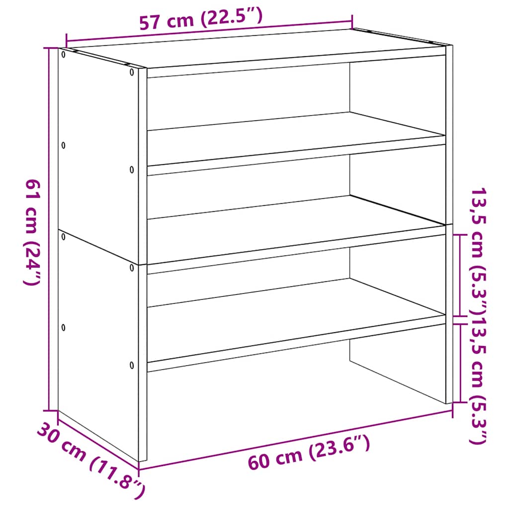 Modern 15 Pair 24" Smoked Oak Shoe Rack With 3-Tiers