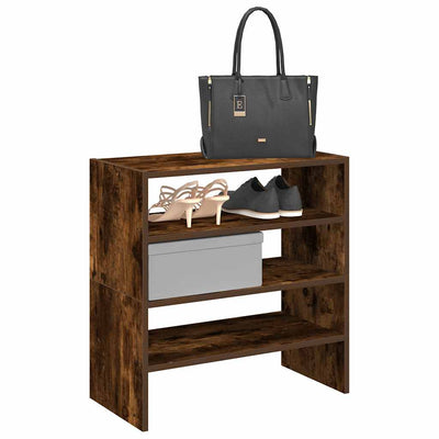 Modern 15 Pair 24" Smoked Oak Shoe Rack With 3-Tiers