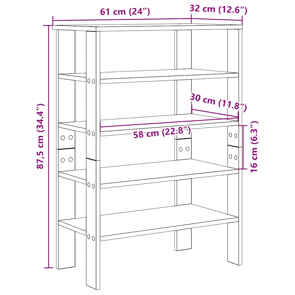 Modern 18 Pair 24" Oak Shoe Rack With 5-Tiers