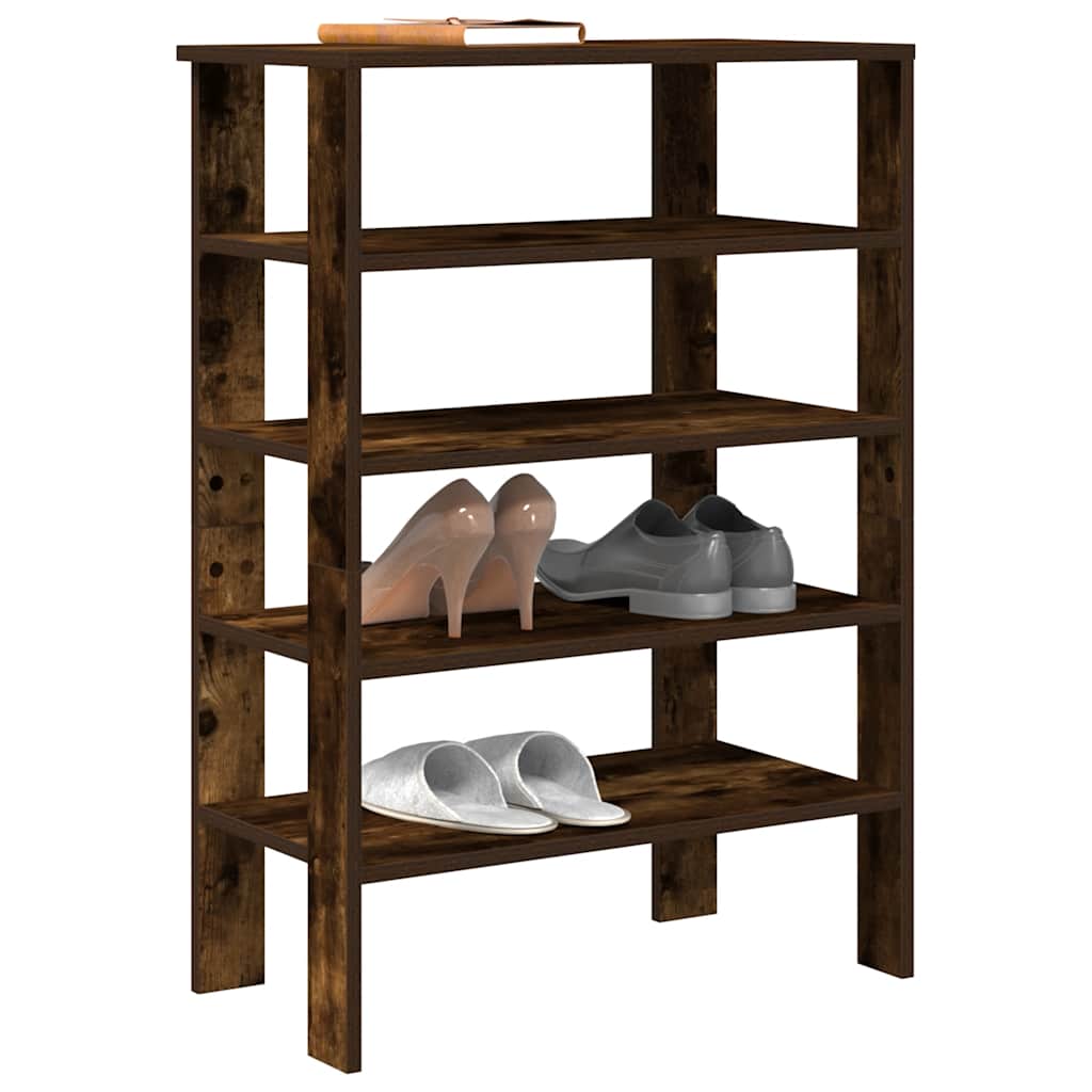 Modern 18 Pair 24" Oak Shoe Rack With 5-Tiers