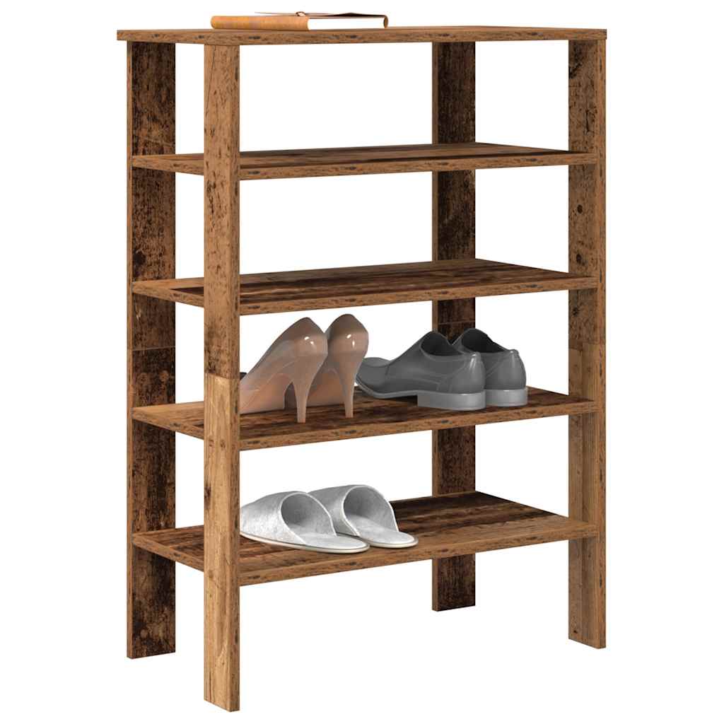 Modern 18 Pair 24" Oak Shoe Rack With 5-Tiers