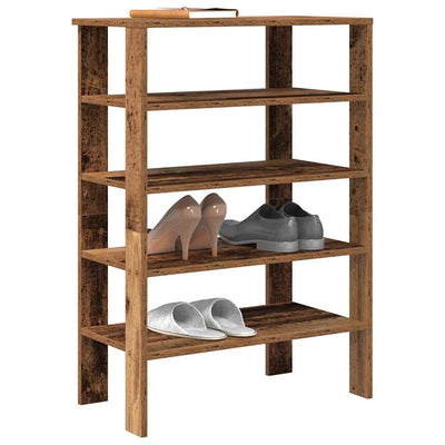 Modern 18 Pair 24" Oak Shoe Rack With 5-Tiers