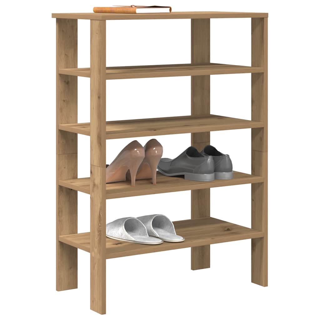 Modern 18 Pair 24" Oak Shoe Rack With 5-Tiers