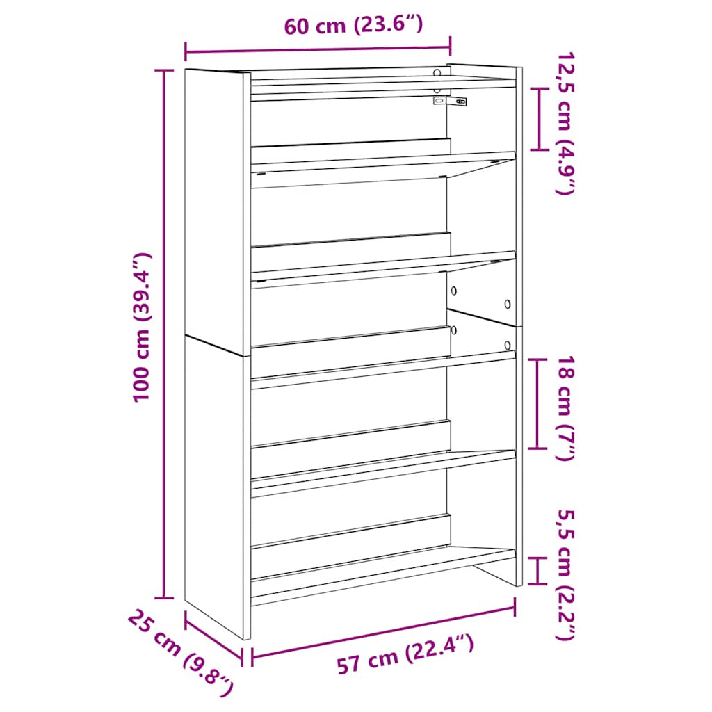 Modern 18 Pair 23" Oak Shoe Rack With 5-Tiers