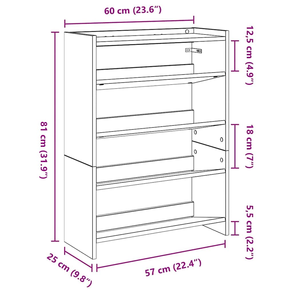 Modern 12 Pair 23" Wooden Shoe Rack With 4-Tiers