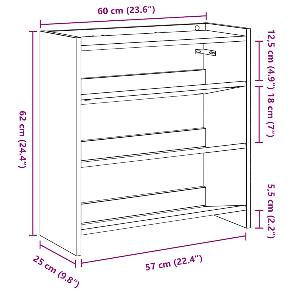Modern 9 Pair 23" Wooden Shoe Rack With 3-Tiers
