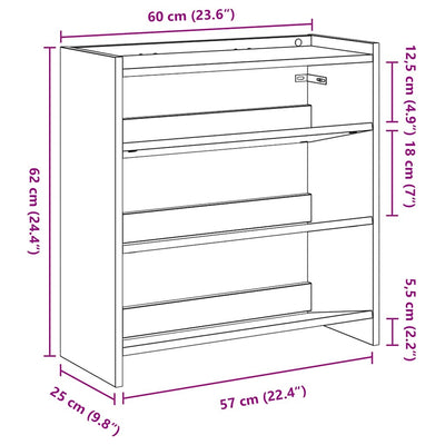 Modern 9 Pair 23" Wooden Shoe Rack With 3-Tiers