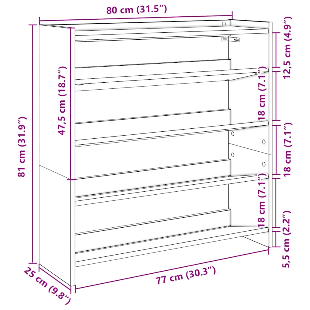 Modern 15 Pair 23" Oak Shoe Rack With 4-Tiers