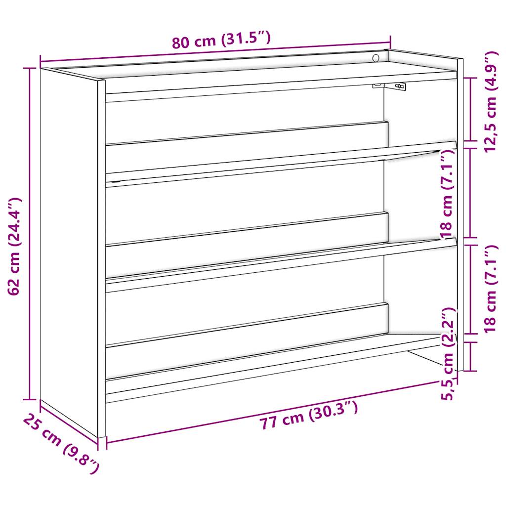 Modern 12 Pair 23" Oak Shoe Rack With 3-Tiers