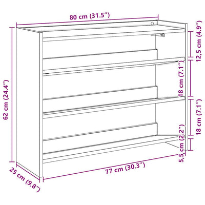 Modern 12 Pair 23" Oak Shoe Rack With 3-Tiers