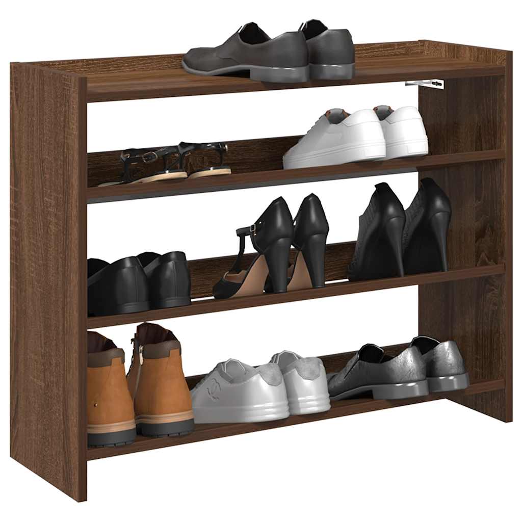 Modern 12 Pair 23" Oak Shoe Rack With 3-Tiers