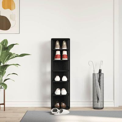 Shoe Rack Black Wood 6 Compartments Tall & Skinny